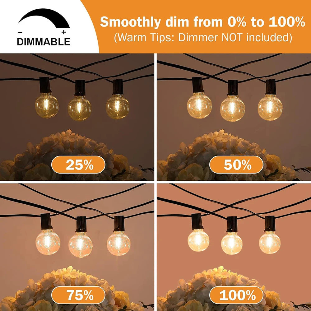 Ghirlandă Luminoasă LED G40 pentru Terasă și Grădină - Becuri Dimabile